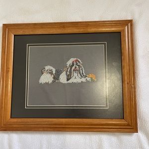 Vintage Cross-stick Shih Txu Portrait Frame 16x14” canvas dog wall decor